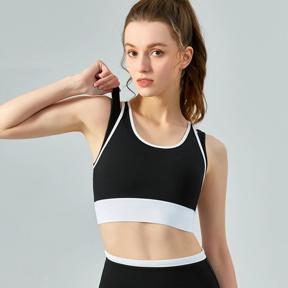 

Sports Crop Tops Wirefree Padded Bra For Women Fitness Top Sexy Outdoors Solid Yoga Bras Training Brassiere High strength Vest