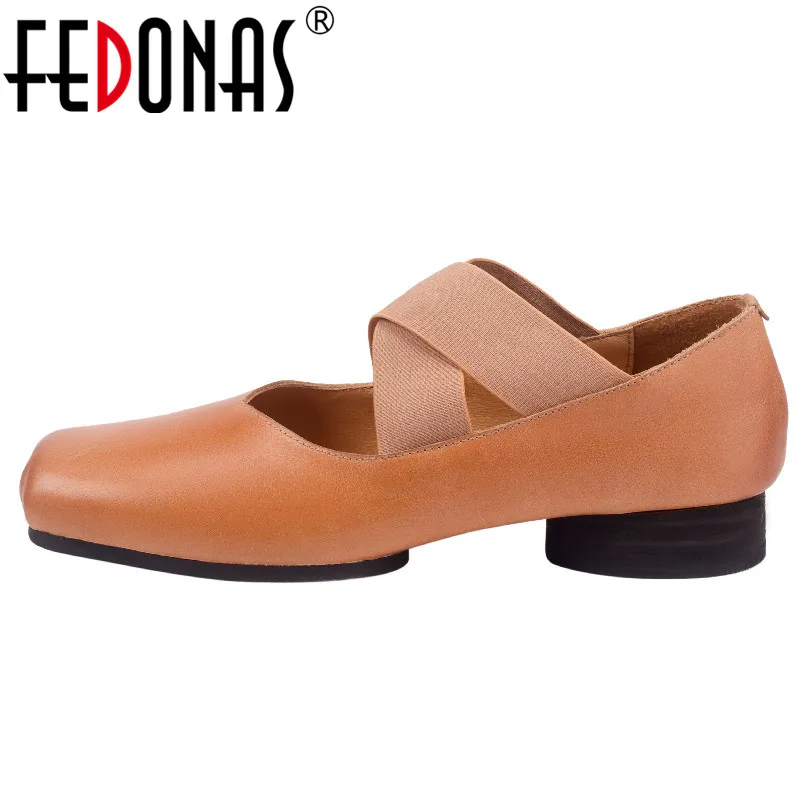

FEDONAS Women Genuine Leather Pumps Spring Summer Square Toe Low Heels Mary Janes Shoes Woman Vintage Concise Sweet Casual