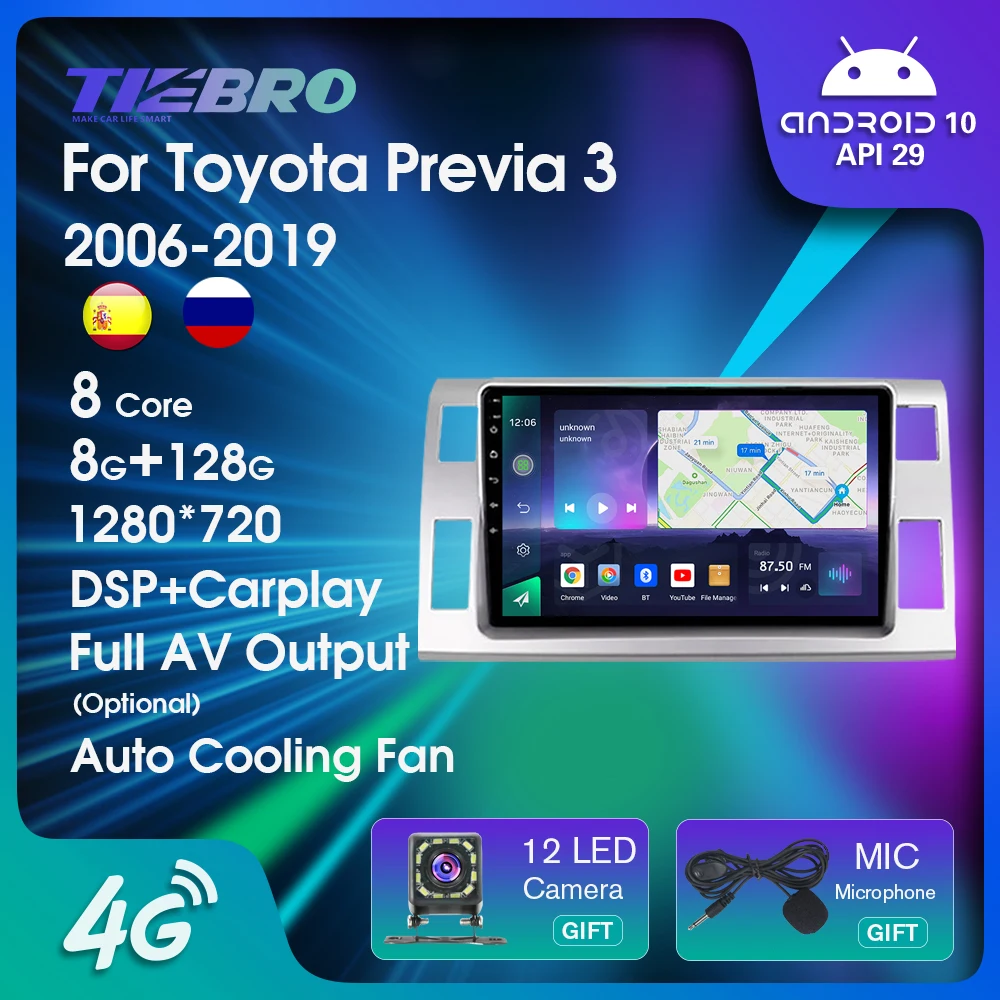 Автомобильный радиоприемник Tiebro Android10 для Toyota Previa XR50 3 III 2006-2019 Estima 2006-2016 RHD