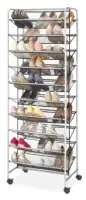 10 Tier 60 Pair Metal and Mesh Rolling Shoe Rack 2