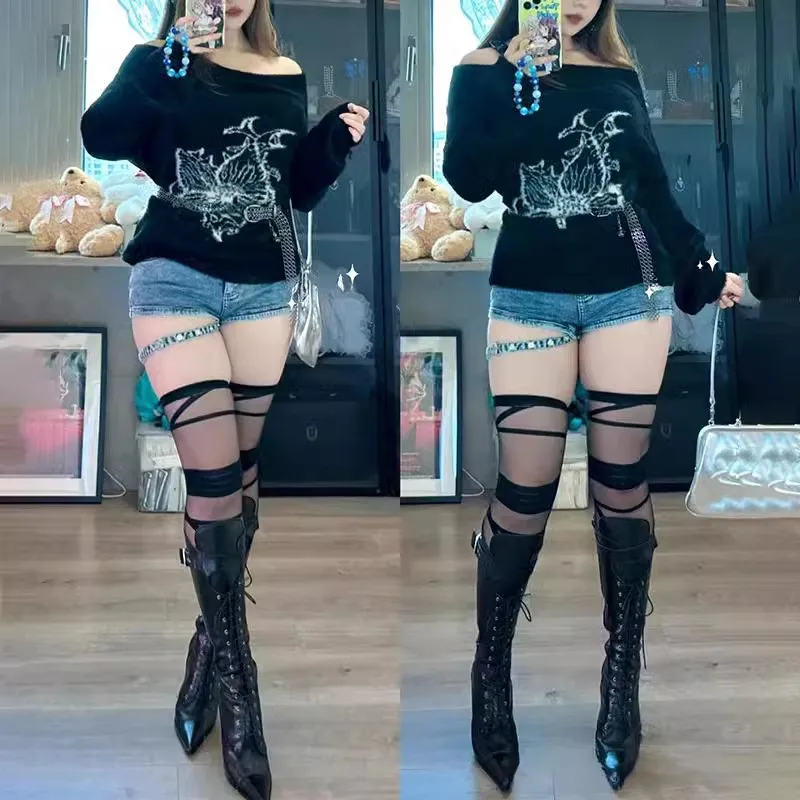 Women Sexy Bandage Silk Thigh Knee Socks Cross Strap Transparent White Black Stocks Gothic Punk Lolita Long Socks Girls Hosiery