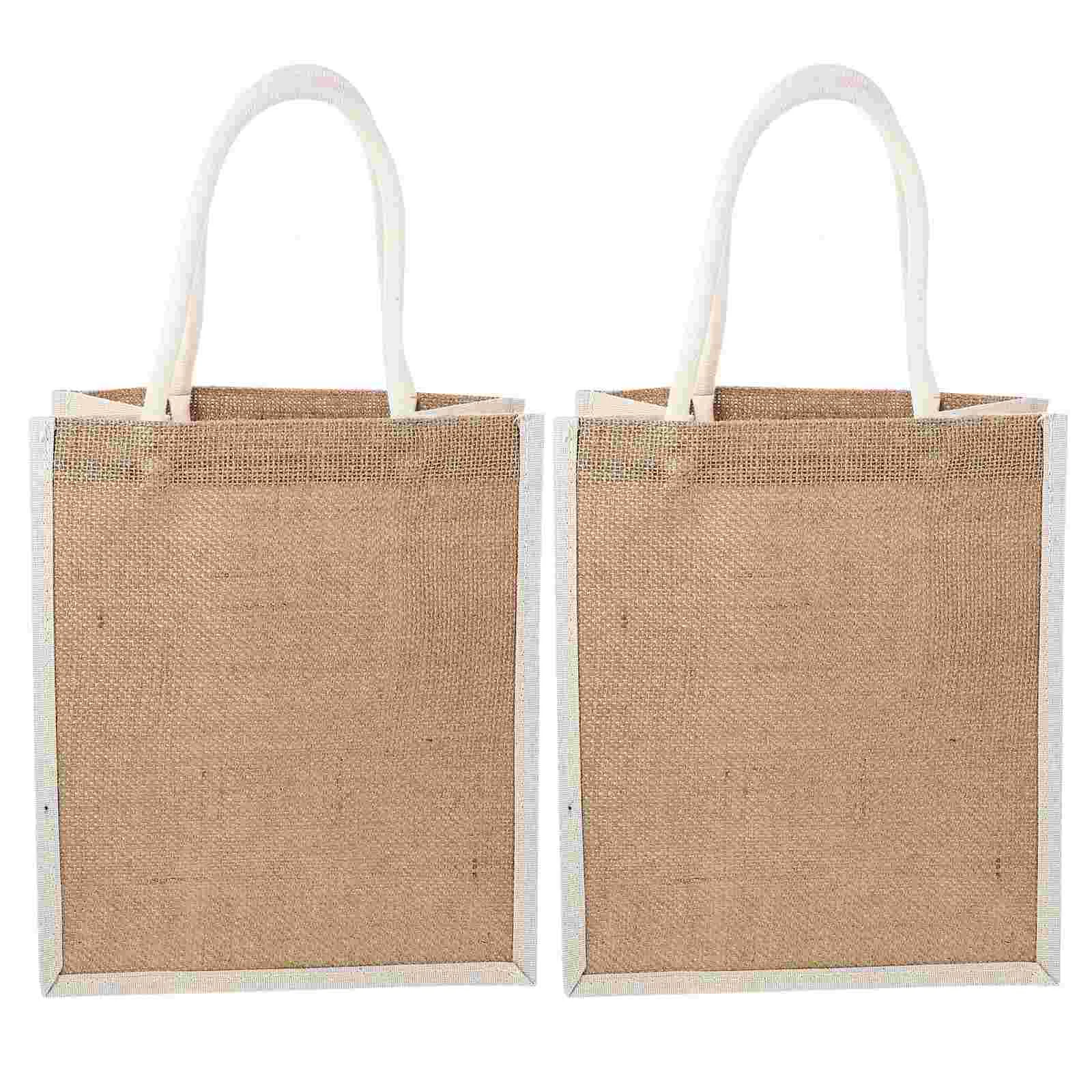 

2 Pcs Burlap Bag With Handles Handbags Tote Favors For Shopping Bridesmaid Canvas