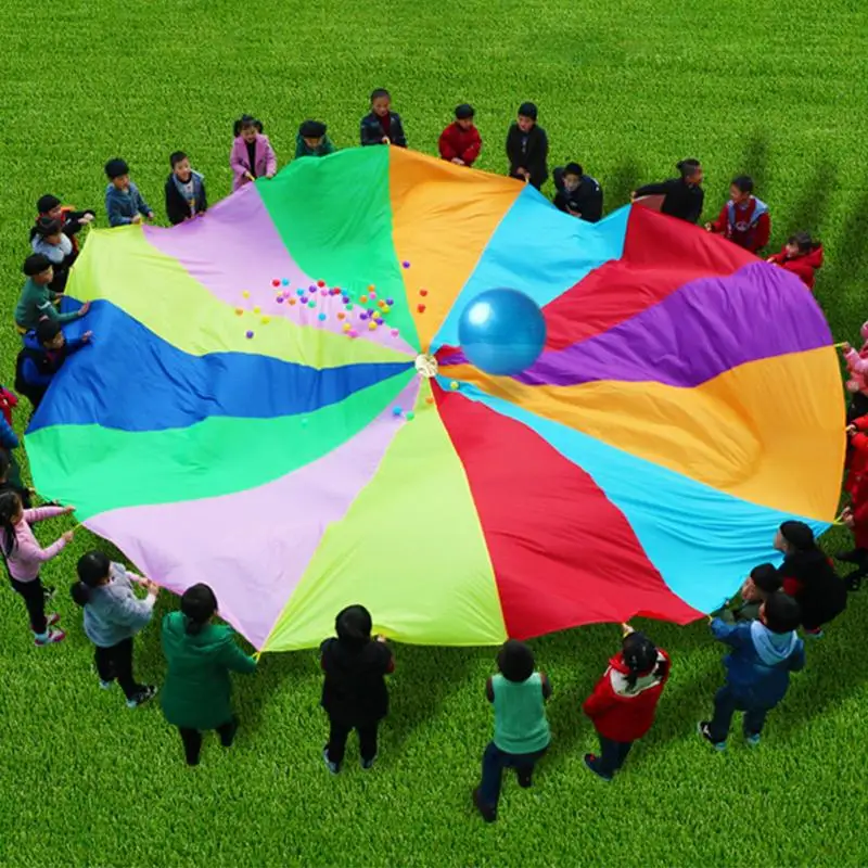 Child Kid Sports Development Outdoor Rainbow Umbrella Parachute Toy Jump-sack Ballute Games for Kids