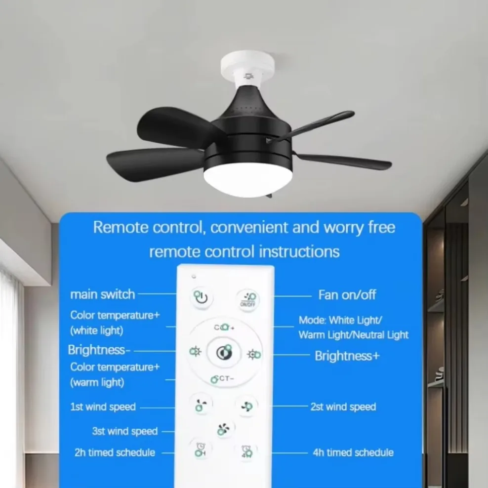 35W LED Ceiling Fan Light with Remote Dimming Function E27 LED Light Fan Intelligent Silent for Bedroom Living Room