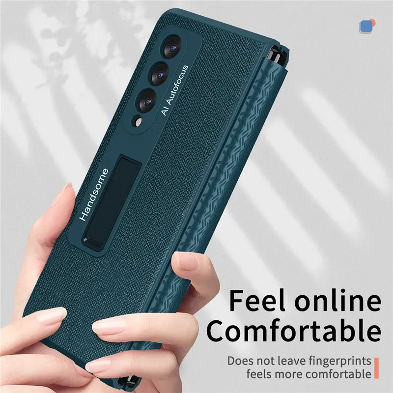 Sliding Adjustable hinge Case for Samsung Galaxy Z Fold 4 Plain Full Protection Kickstand Cover With Screen Glass