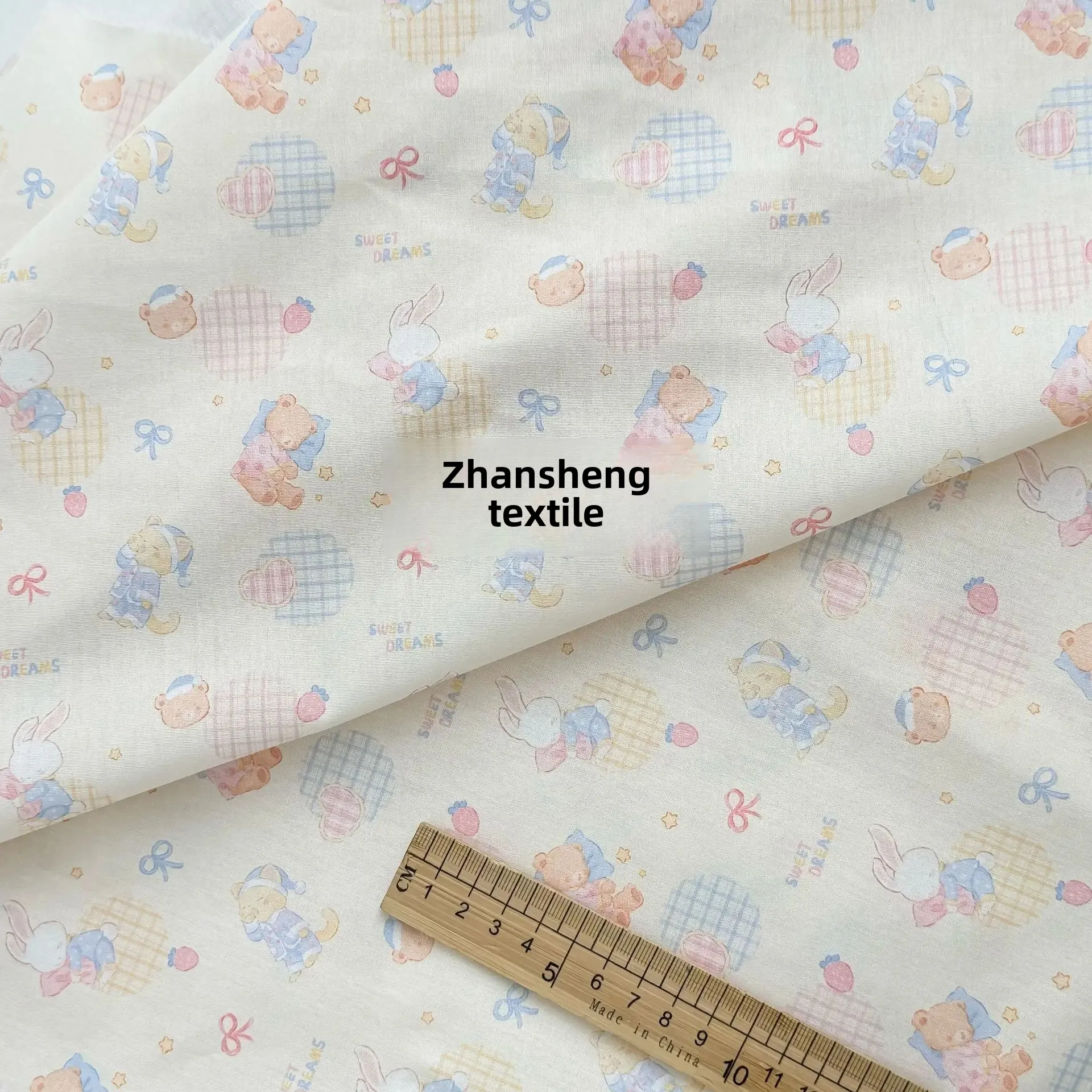 Pure Cotton Cartoon Bear Digital Print Fabric Home Clothes Bag Shirt Pyjamas Parent-Child Clothing Material Children's Wear