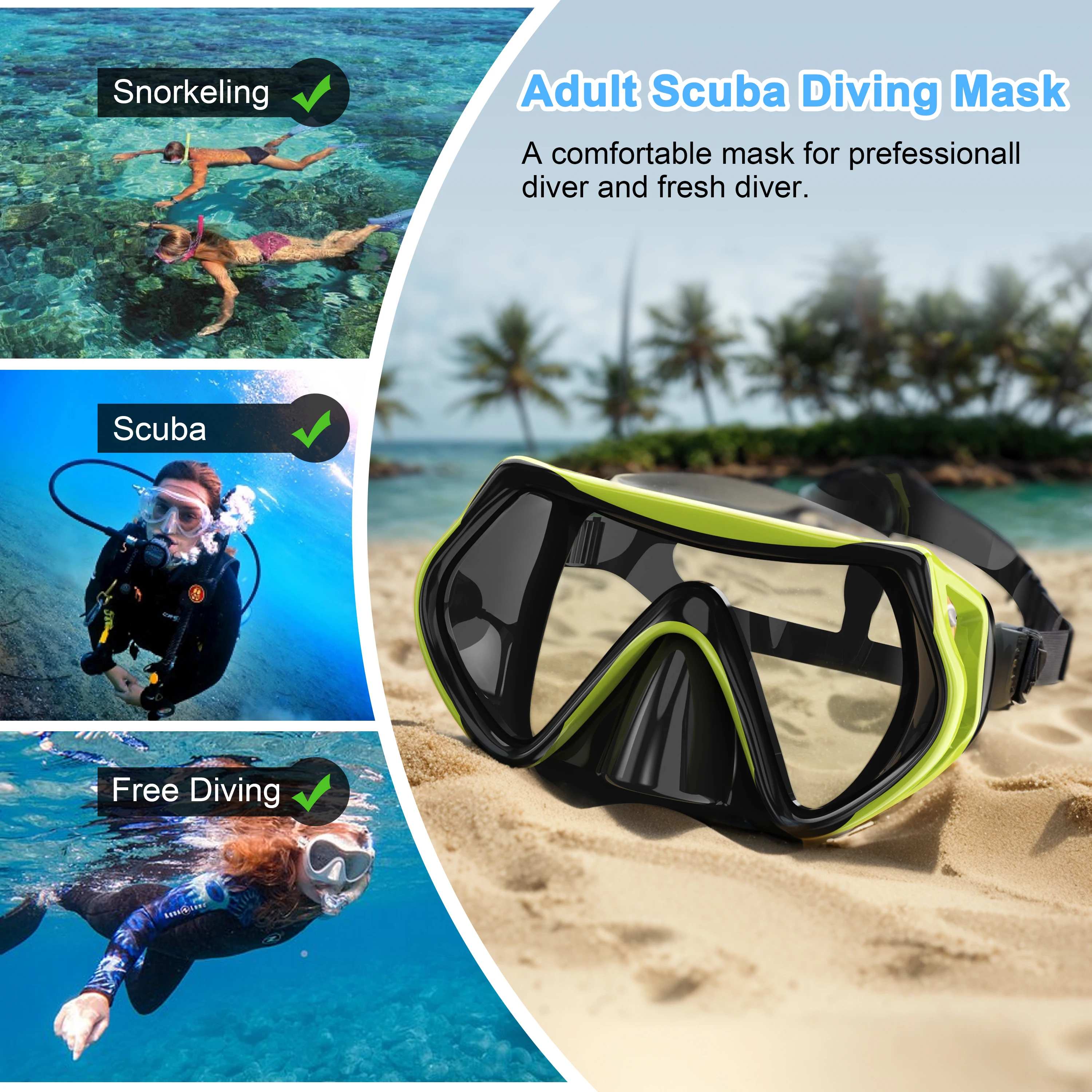 Professional Adult Snorkel Swim Mask Anti-Fog Diving Mask
