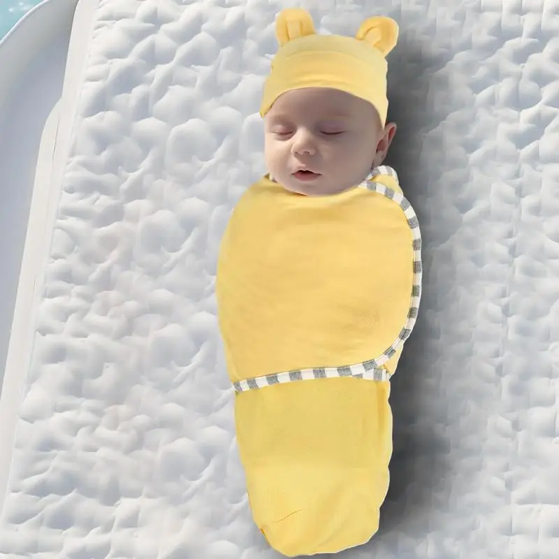 Baby Swaddles 0-3 Months Adjustable Baby Sleep Swaddle With Hat Soft Nursery Swaddling Blankets Cute Supplies For Boys