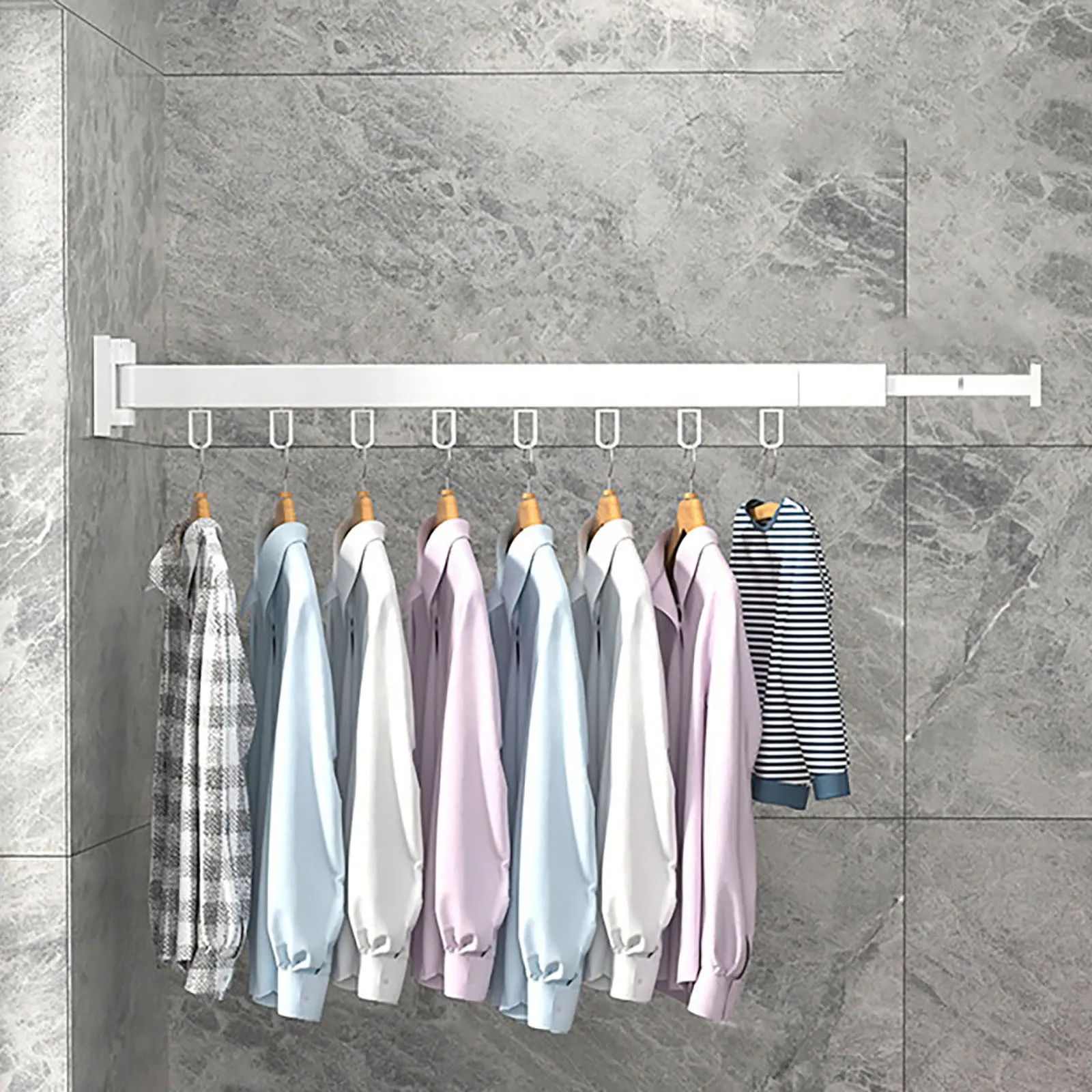 

Clothes Drying Rack No Punching Wall-Mounted Folding Clothes Drying Storage Rack Small Apartment Balcony Washcloths Drying Rod