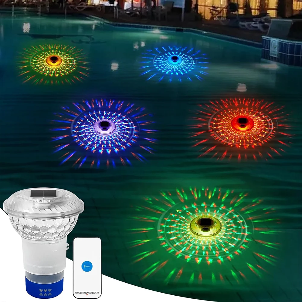 Solar Pool Chlorine Floater with Colorful Lights Adjustable Release Chlorinator Chlorine Tablet Floater for Nighttime Ambiance