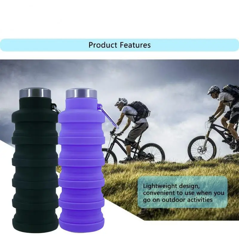 

Outdoor Travel Sports Cup Bpa Free Folding Silicone Water Bottle Portable Retractable Drinking Cup Dropshipping With Carabiner