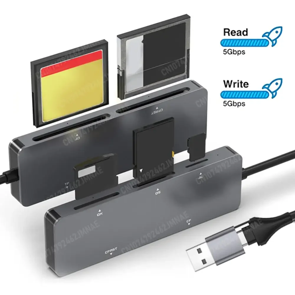 PC 노트북 액세서리용 메모리 카드 리더, 멀티 카드 리더 어댑터, C타입 및 USB A, 5 in 1, 5Gbps CFast, XD, CF, SD, TF 리더