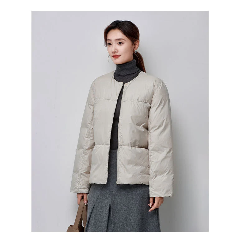 Schinteon Women Down Jacket Simple Solid Color Autumn Winter Warm Outwear Light White Duck Down Coat 2024 New