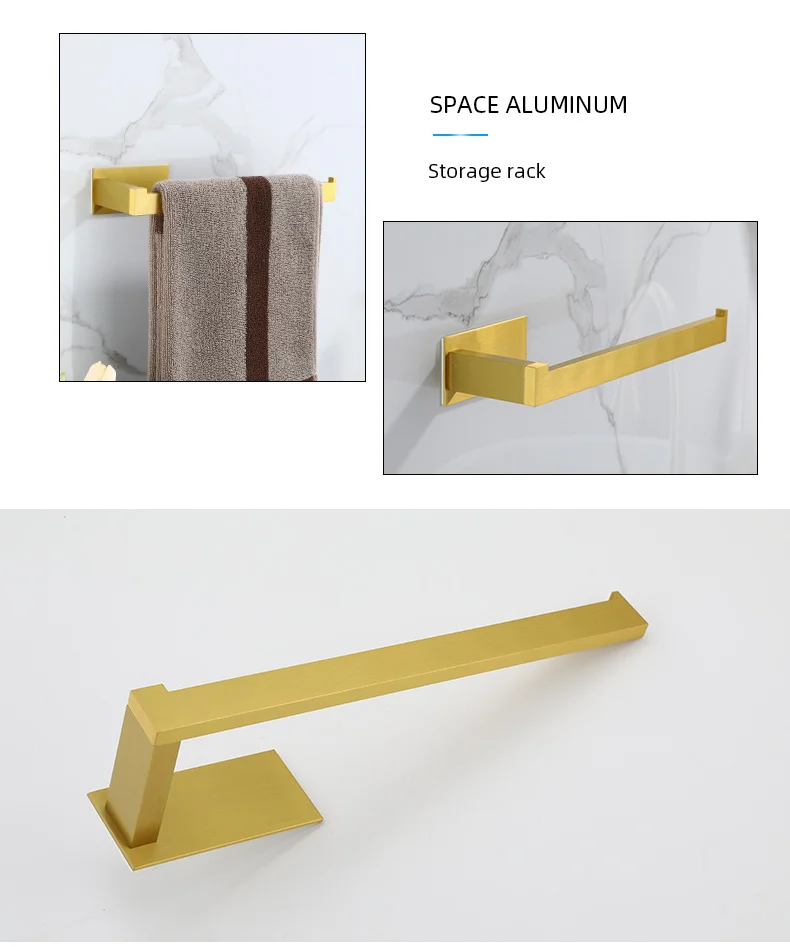 Description Picture 5 of itemPunched Brushed Gold Towel Rail Paper,Holder and Hook Stainless Steel Bathroom Accessories Black Towel Hanger Bath Hardware Set