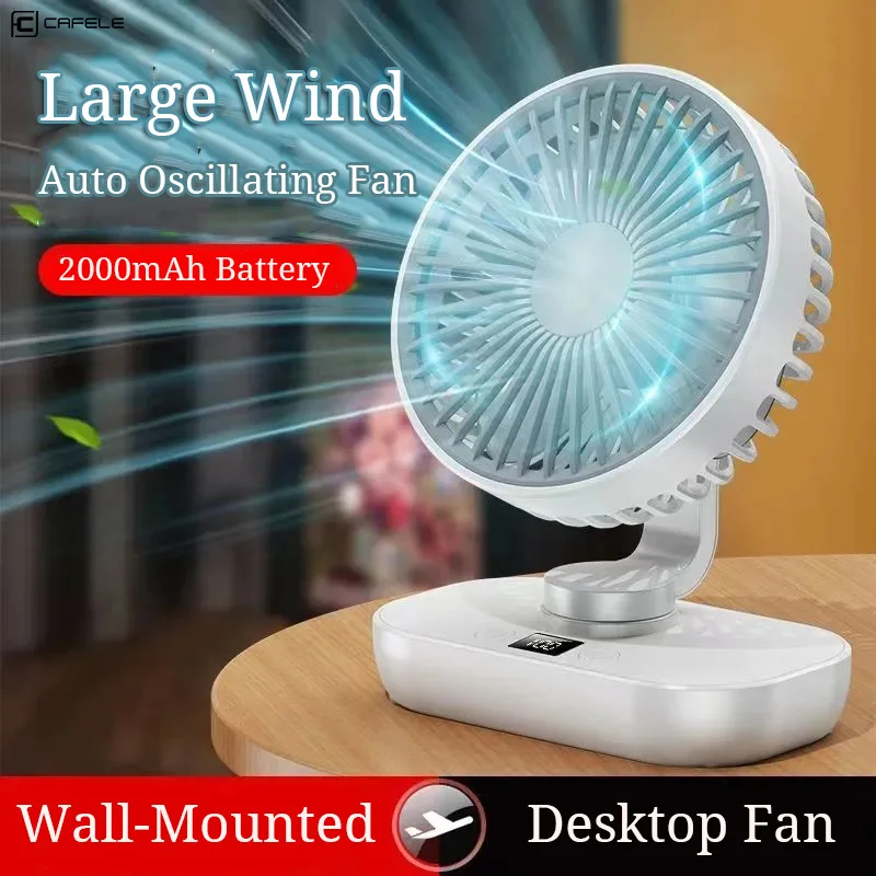 

CAFELE Desk Fan 5 Gears USB Fan Cooling Auto-swing Oscillating Fan Summer Cool Gadgets 2000mAh Low Noise Cooler Home Office Use