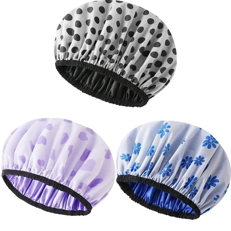 

Shower Caps Waterproof Bath Caps Plastic Reusable Shower Caps Elastic Band Bath Hair Hat for Women Ladies