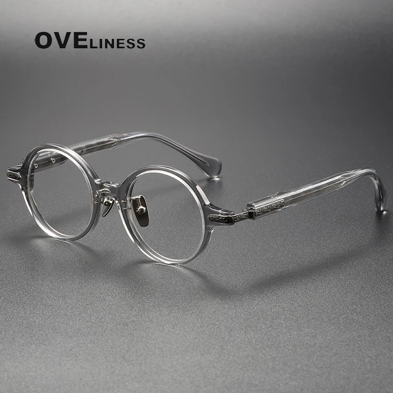 

Vintage Acetate titanium Glasses Frame Men Round Luxury Myopia Prescription Optical Eyeglasses Frame Women Retro Korean Eyewear