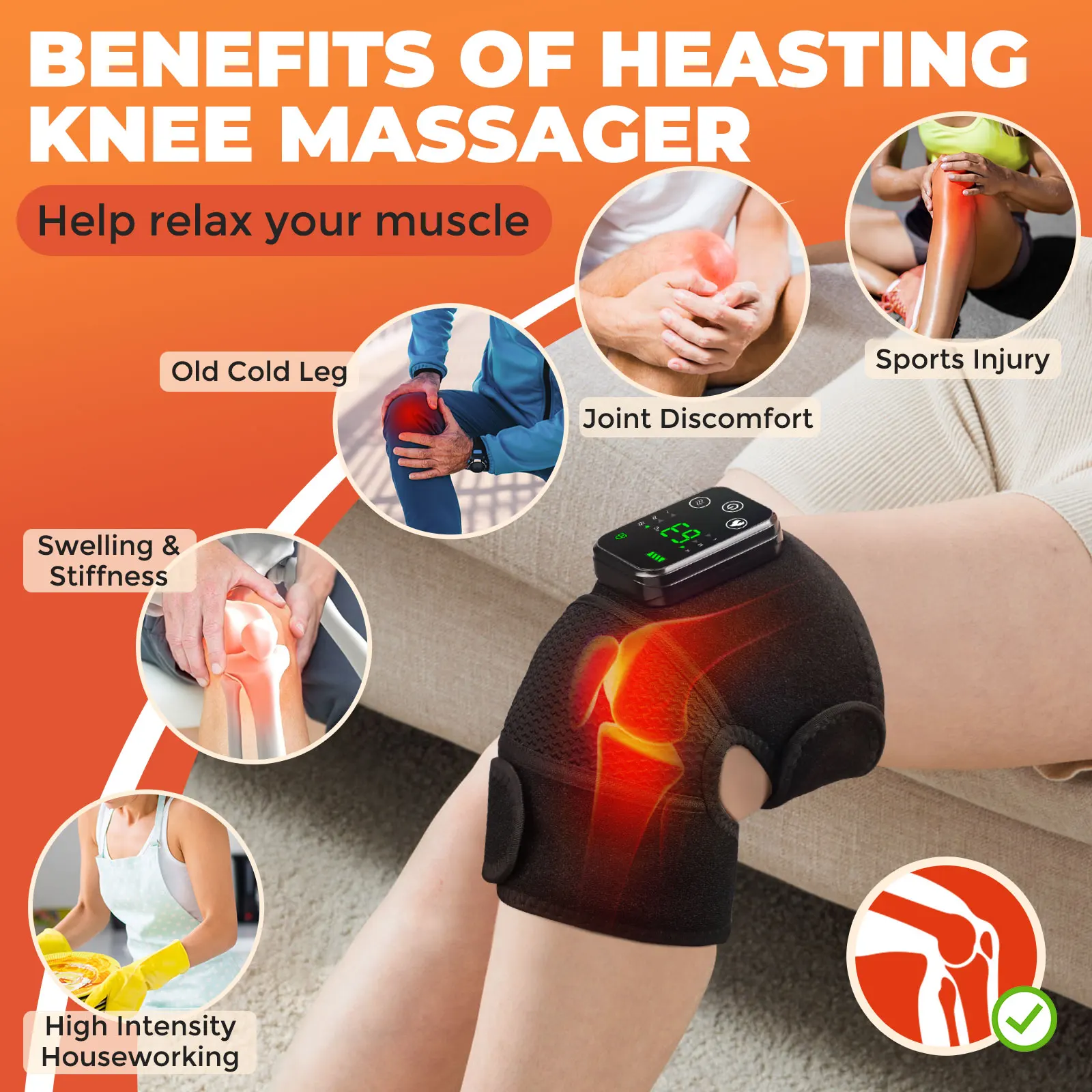 Heated Vibration Knee Massager 3-in-1 Knee Shoulder and Elbow Pad Multifunctional Heating Massage Pad Brace, Warming Gift