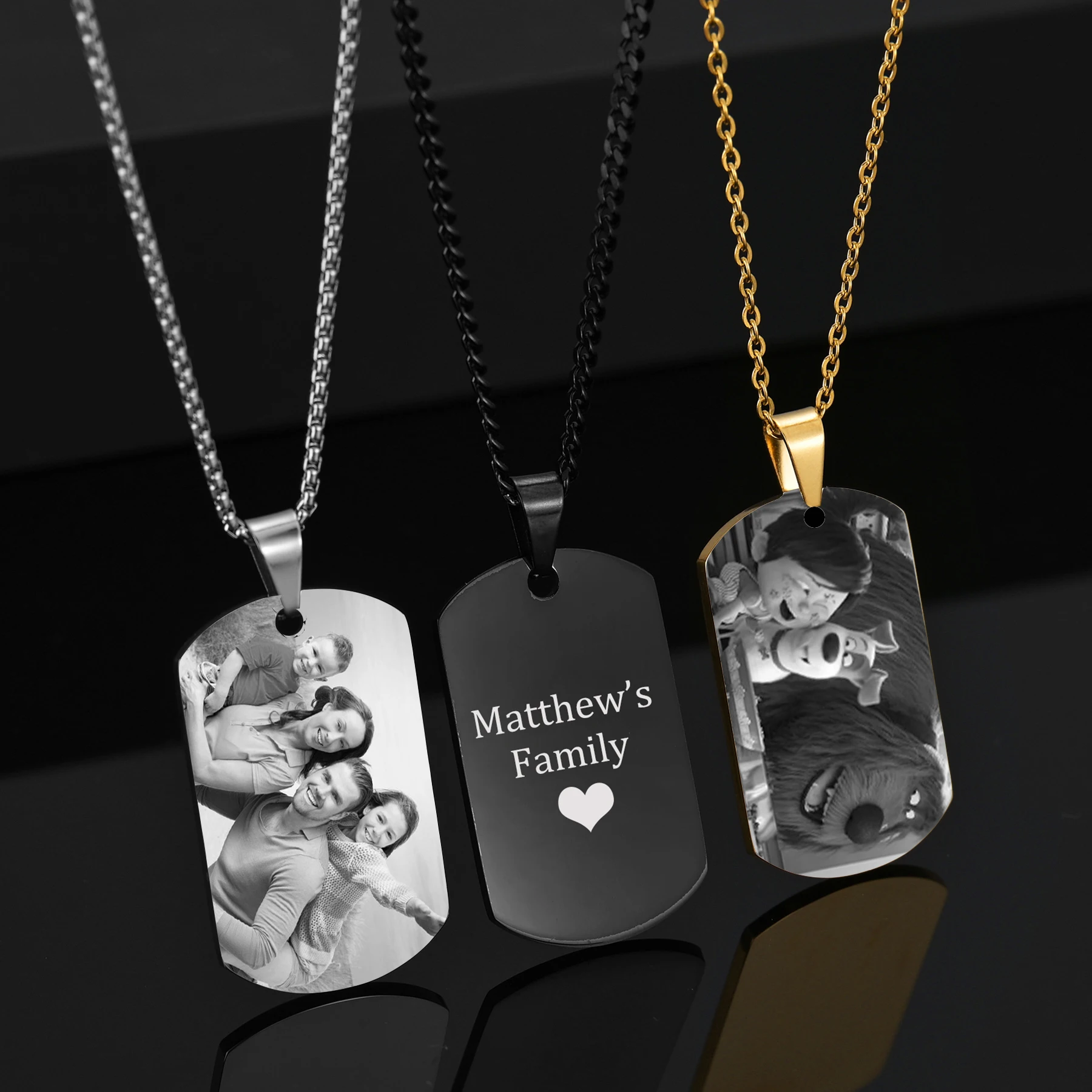 Double-Photo Dog Tag Necklace/Keychain Free Custom Engraving your  photographs