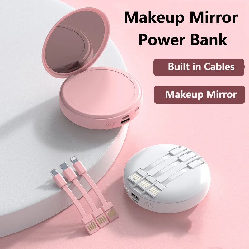 

20000mAh Mini Power Bank with Makeup Mirror Portable Charger External Battery Pack For iPhone 14 Huawei Xiaomi Samsung Powerbank