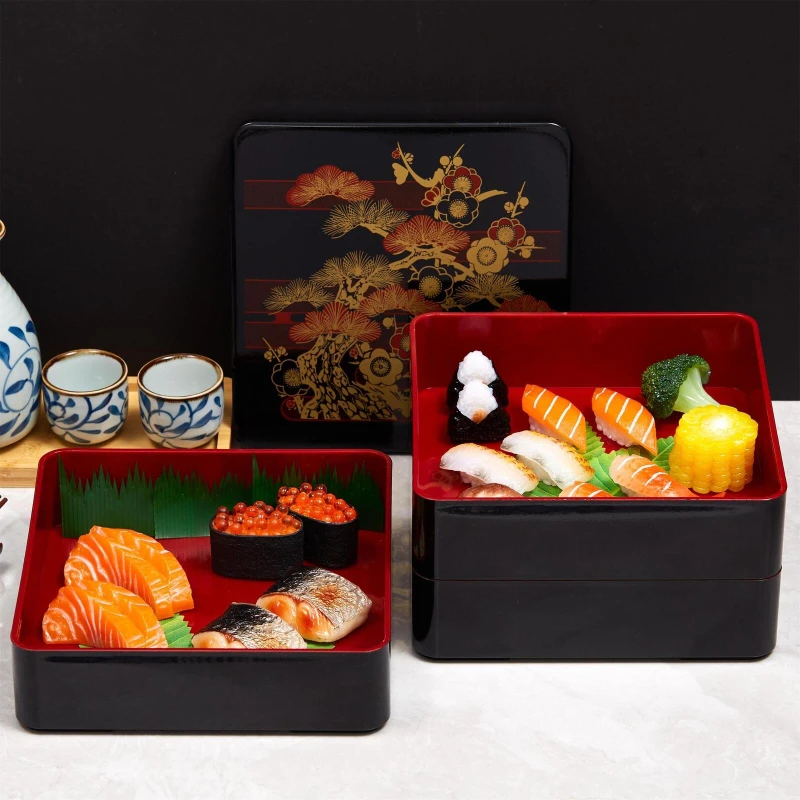 Large Japanese 3-Tier Bento Box Wooden Lunch Container Pine Bamboo  Sushi  Set Portable Elegant Food Storage Box - 3