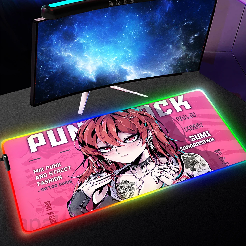 

Anime Girl Gaming Genshin Impact Mouse Pad Backlight Desk Mat RGB Gamer Mousepad LED Mouse Mat Non-Slip Rubber Mat Keyboard Pads