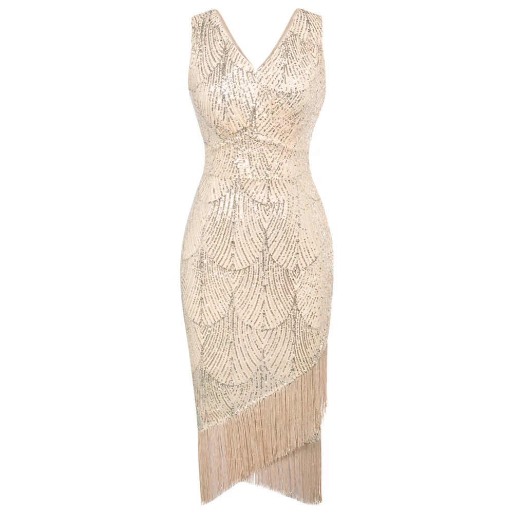 

BP Women's Sequin Party Dress Sleeveless V-Neck Fringe Decorated Wrap Hem Dress 1920's Modern Cocktail Party Causal Dress