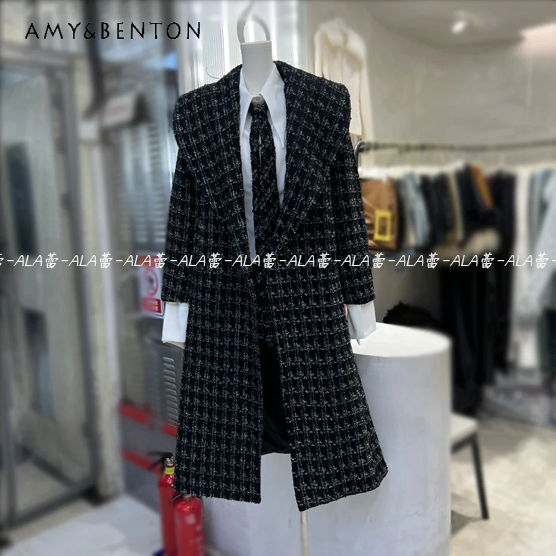 2024 Early Spring New Unique Popular Streetwear High Cold Retro Elegant Lapel Woven Long Coat Slimming Trench Jaquetas Female