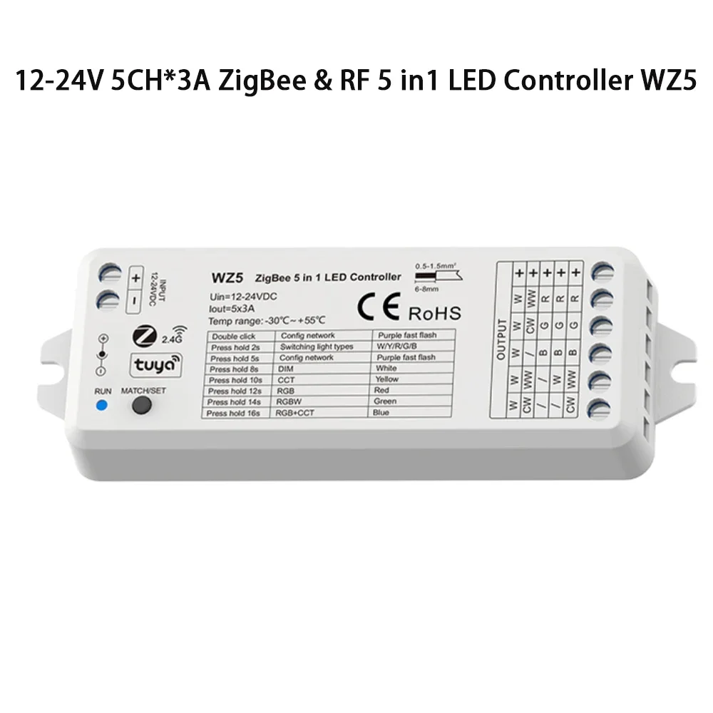 Enhanced Smart LED Controller with 5-in-1 RGBCCT Dimming and Touch Panel Switch for Voice Control Integration