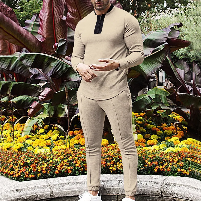 Men's Autumn Sports Fashion Casual Half Zipper Stand Collar Men's Casual Suit