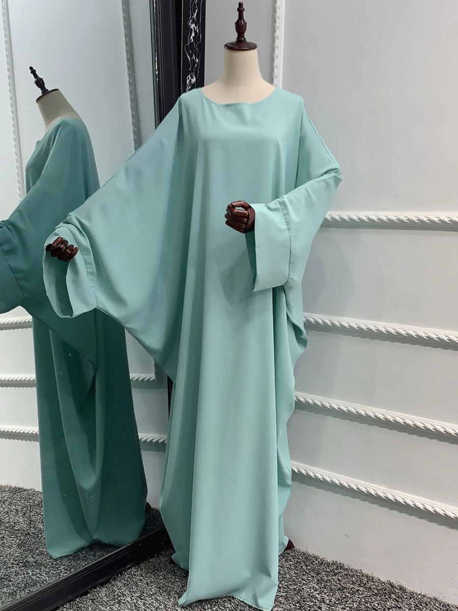 Prayer Dress Batwing Sleeves Islamic Abaya Dubai Turkish Muslim Jilbabs Ramadan Eid Hijabi Outfit Jilbeb Solid Color (No Scarf)