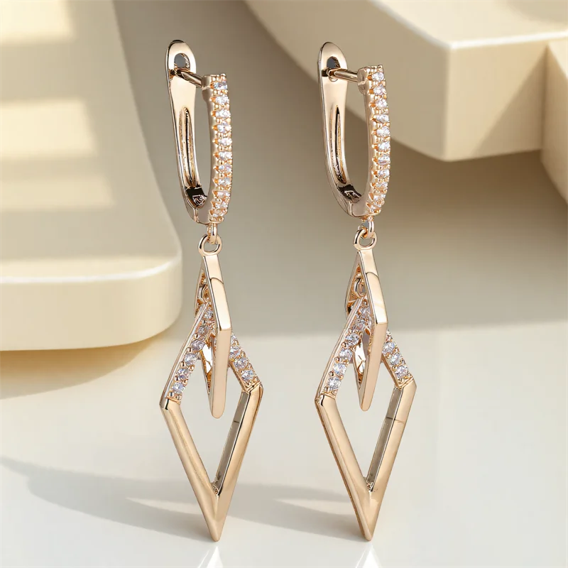 White Zircon Stone Hoop Earrings Luxury Female Vintage Gold Color Pendant Earring Wedding Jewelry For Women