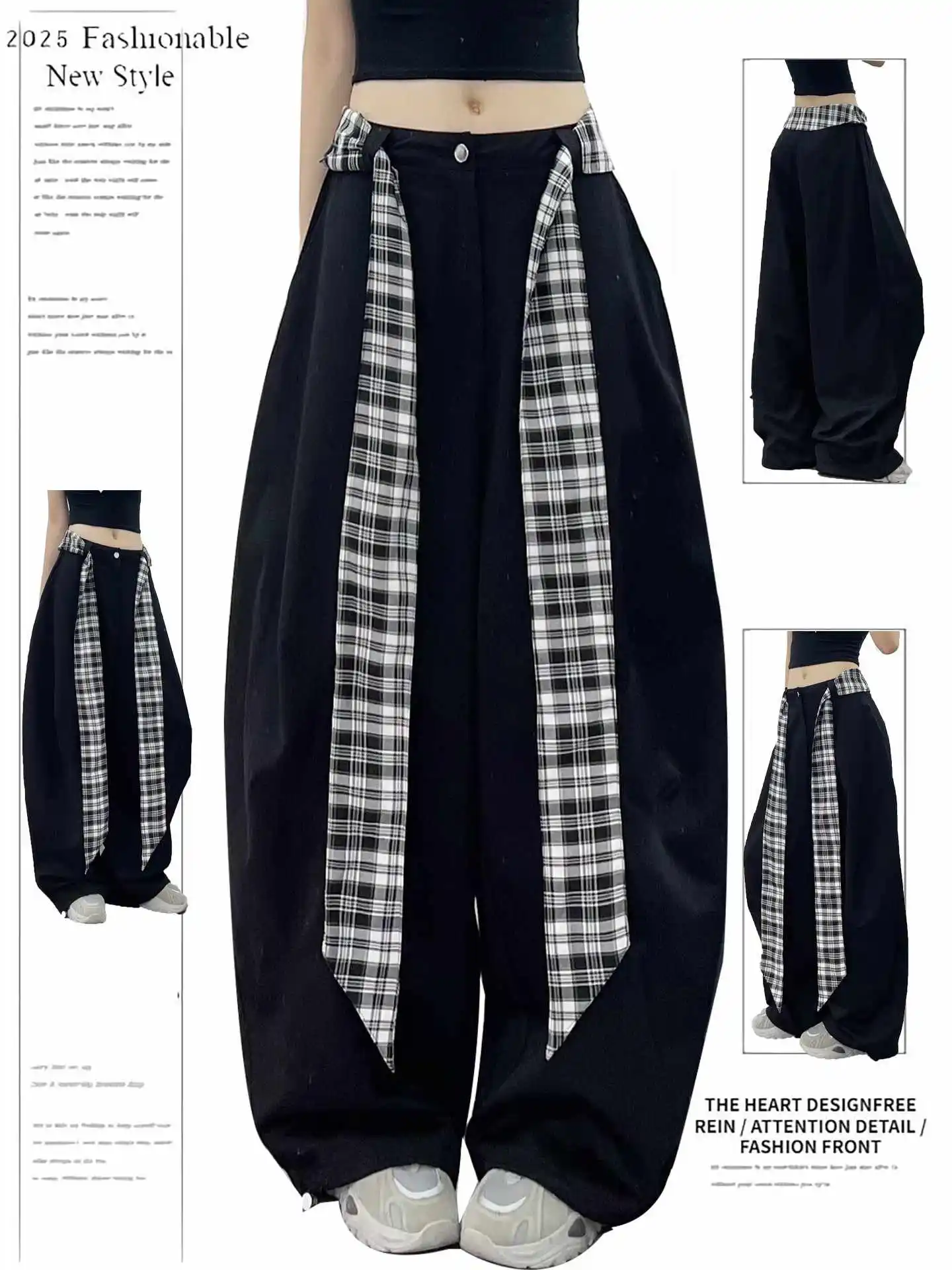 Women's Black Gothic Long Pants Baggy Harajuku Y2k Emo Suits