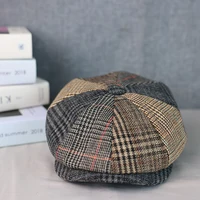 Men Newsboy Hats Wool Autumn Vintage Herringbone Octagon Cap Women Casual Splicing Berets Gatsby Flat Hat 81 3