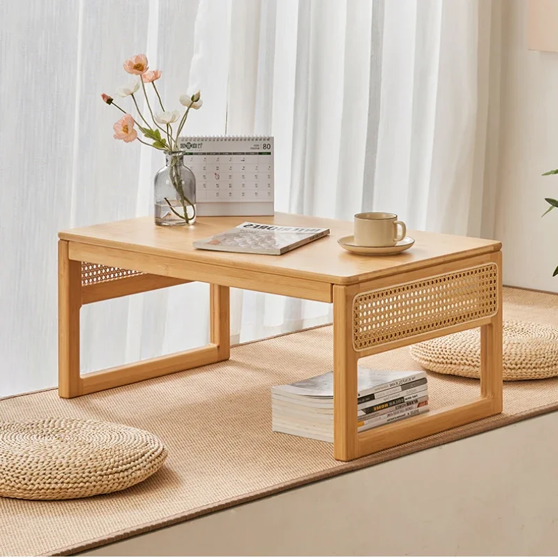 Bamboo Rattan Bay Window Table Wear-Resistant Small Coffee Stand Durable Tatami Bedside Table Bedside Study Desk