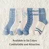 6 Pairs of Women Is Autumn and Winter Fleece Thickened Warm and Comfortable Fashion Cartoon Rabbit Purple Mid-tube Socks 2