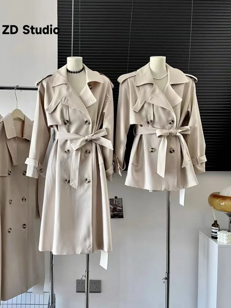 

Женское двубортное пальто [ZD Studio], длинное пальто из плотной ветрозащитной ткани, Осень-зима 2022