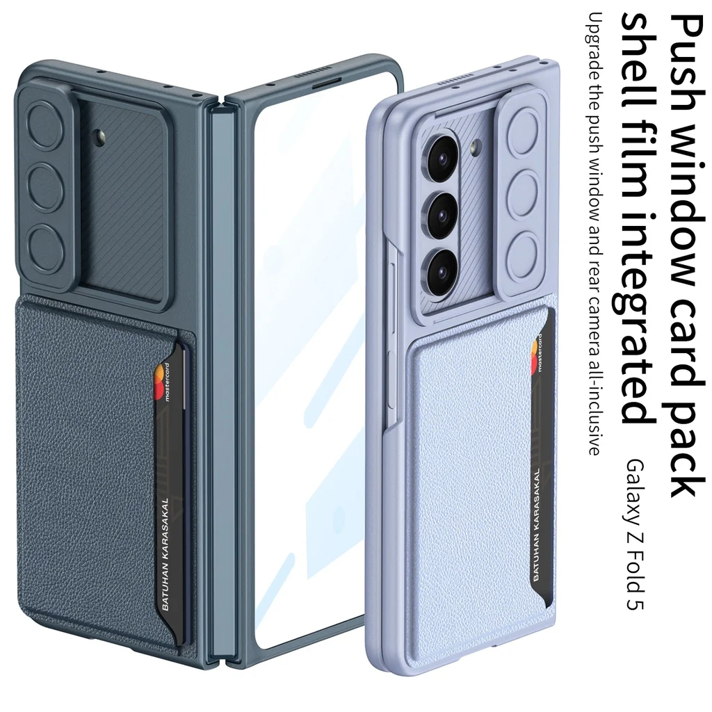 Horizontal Sliding Window Ultra Thin Hard PC Cover for Samsung Galaxy Z Fold 5 5G Case with Card Bag Protection Shockproof Cover