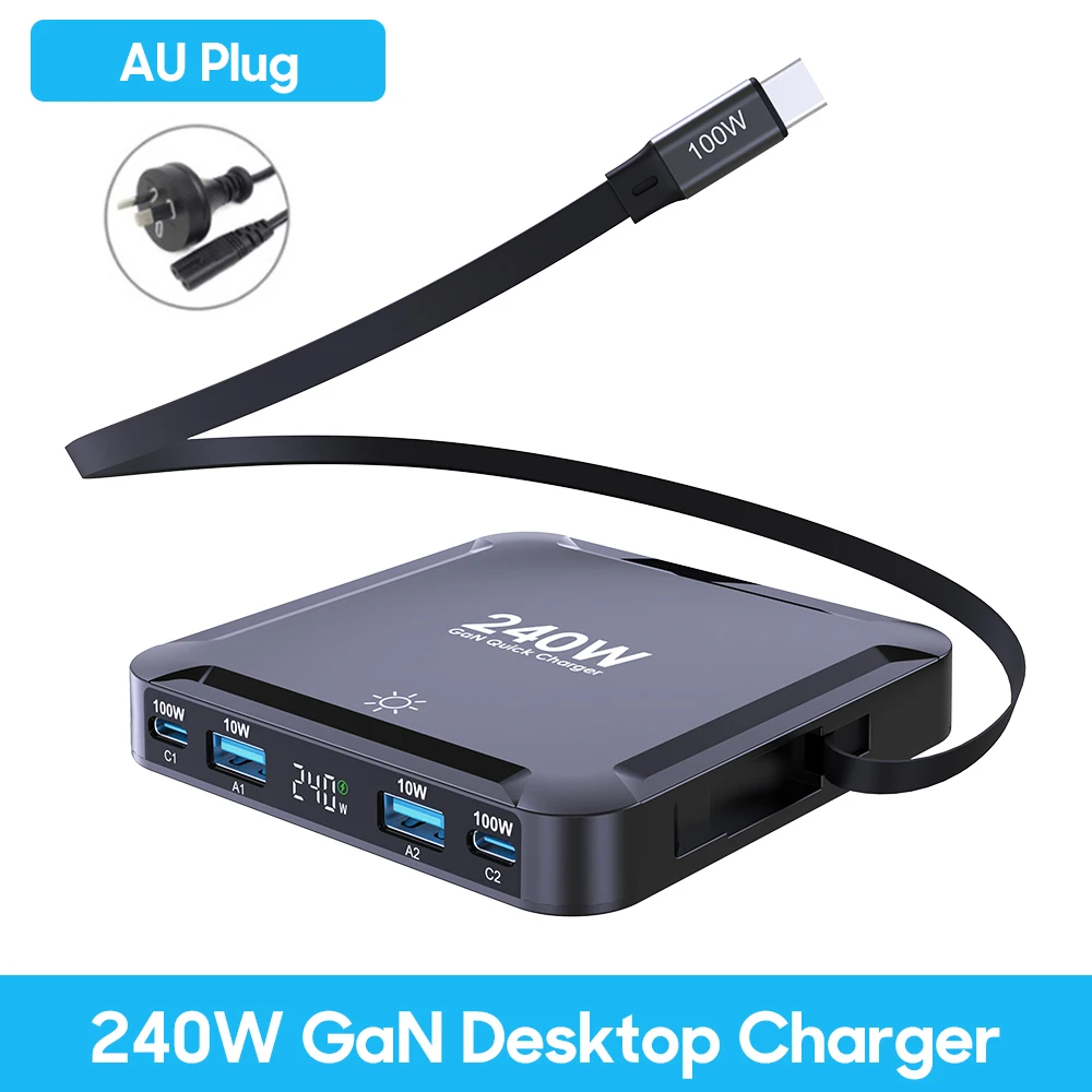 High-Power 6-Port GaN USB-C Charger with LED Display and Fast Charging Technology