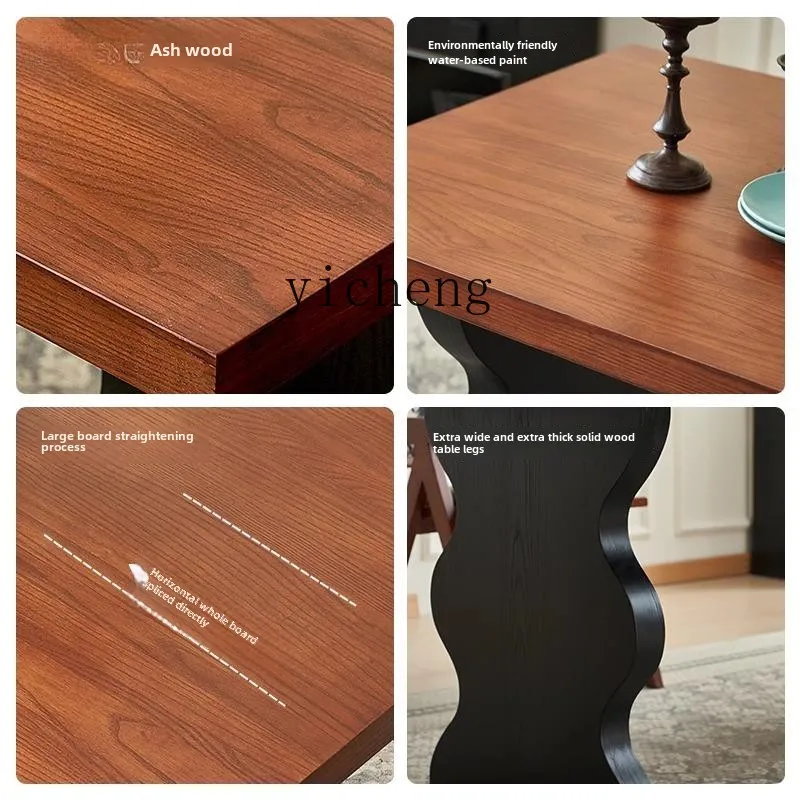 ZC-すべて無垢材の長方形のダイニングテーブル、小さな家庭用レトロな