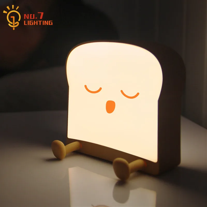 

Lovely Cute Toast Night Light with Patting Switch LED As Gift USB Charging Kitchen Restaurant Girls/Boys Room Bedside Study Cafe
