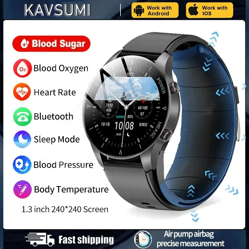 

2023 Inflatable Strap Accurately Measure Blood Sugar Blood Pressure Smart Watch Men Waterproof Bluetooth Call Sport SmartWatch