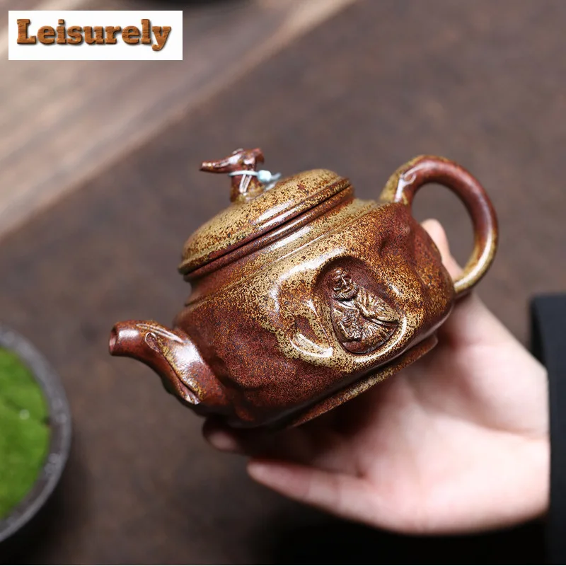 320ml Ancient Yixing Purple Clay Teapots Handmade Bodhidharma Pot Raw Ore Wood-fired Porcelain Mud Kettle Chinese Zisha Tea Set