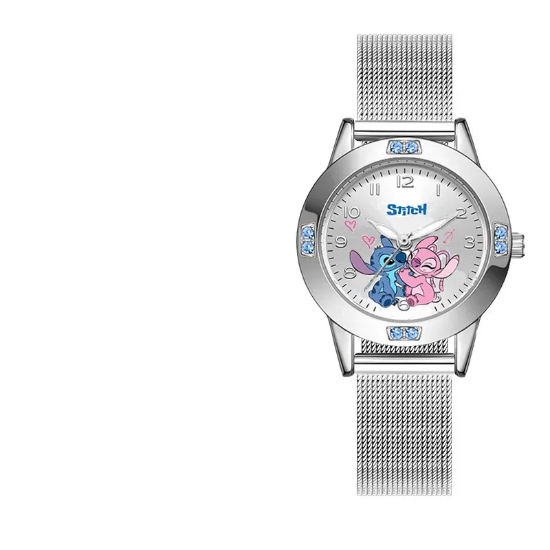 Disney Lilo & Stitch Girl Watches Diamond Quartz Watch Anime Stitch Cute Cartoon Leather Wrist Fashion Steel Belt Watch Kid Gift 3