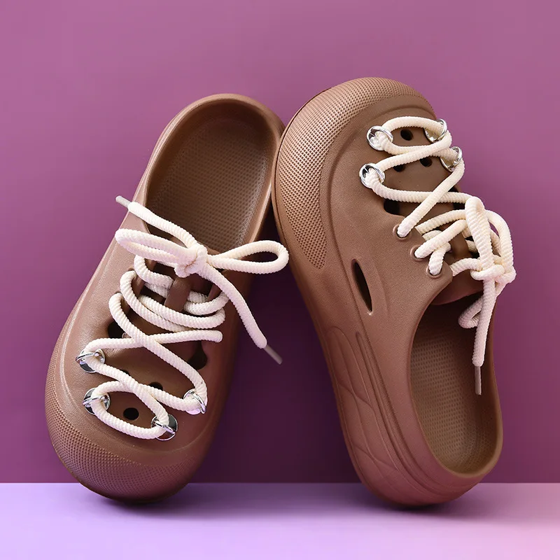 DIY Lace-up Style Platform Slippers For Women Summer Garden Shoes Girls Fashion Clogs Indoor Beach Slides Female Street Sandals