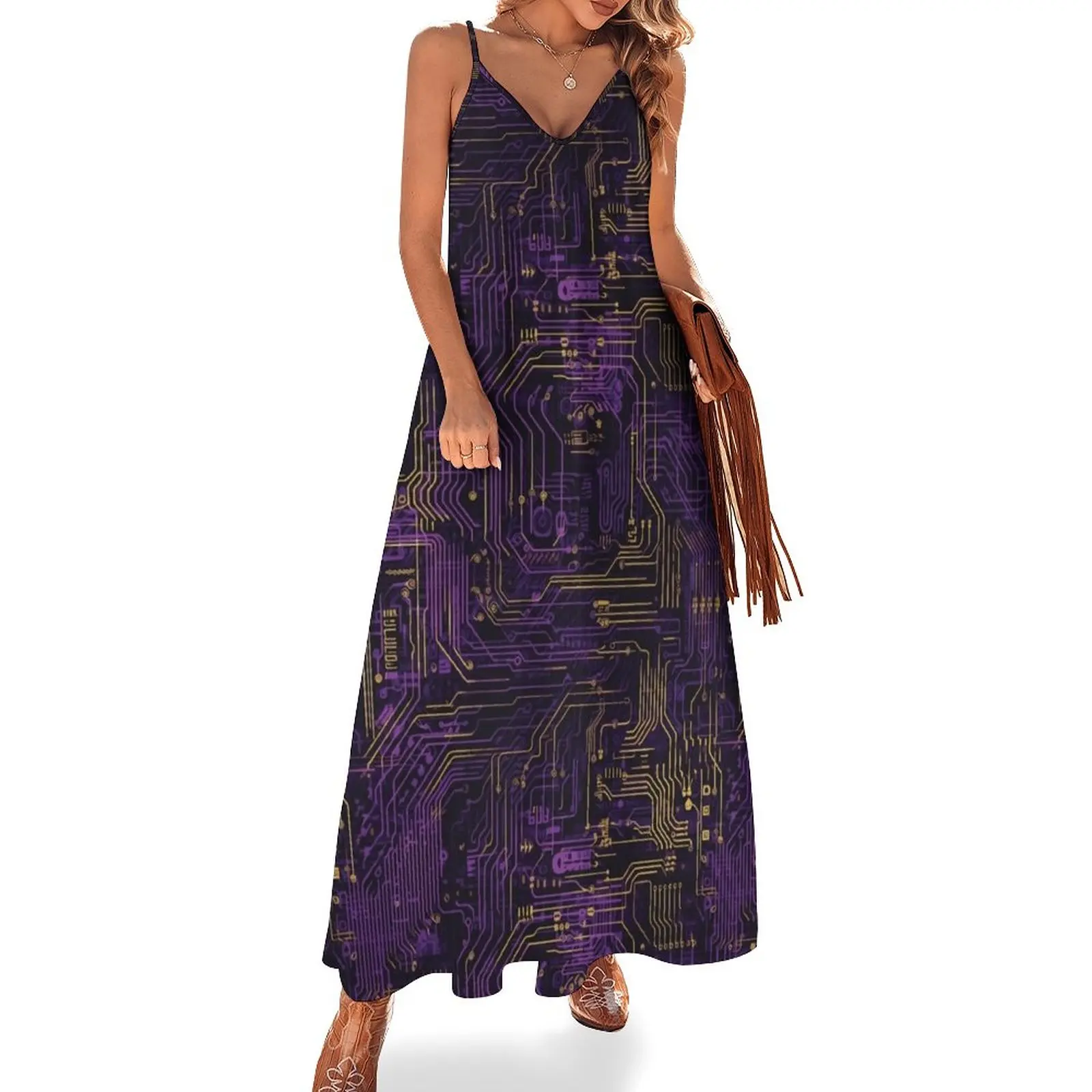 

Purple and Yellow Neon Circuitry Sleeveless Dress dresses for special events sexy dress for women