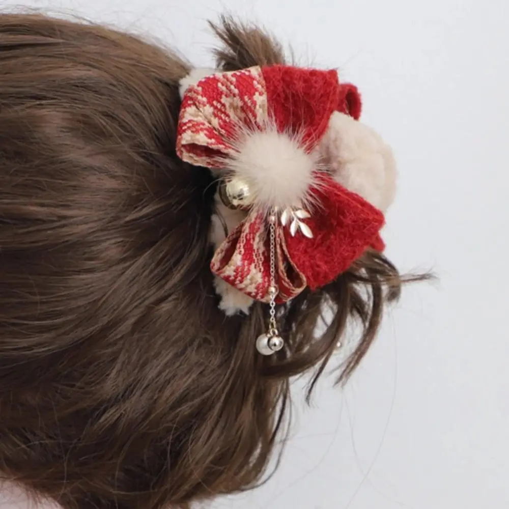 Creative Bow Christmas Hair Claw Ball Tassel Winter Claw Clip Ponytail Holder Headdress Christmas Shark Clip Daily