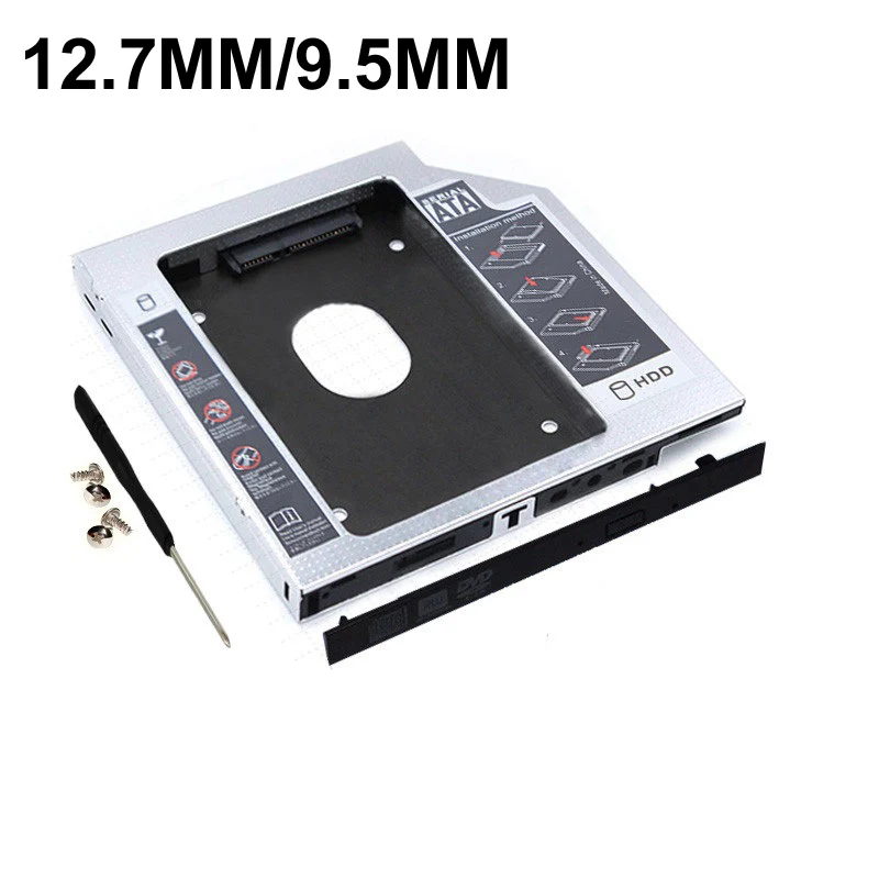 Alumínio 9.5 mm 12.7 mm 2nd segundo Hdd Caddy Sata 3.0 Caixa do Case para 2.5 Ssd Dvd Cd-rom Gabinete Adaptador Disco Rígido Unidade Portátil