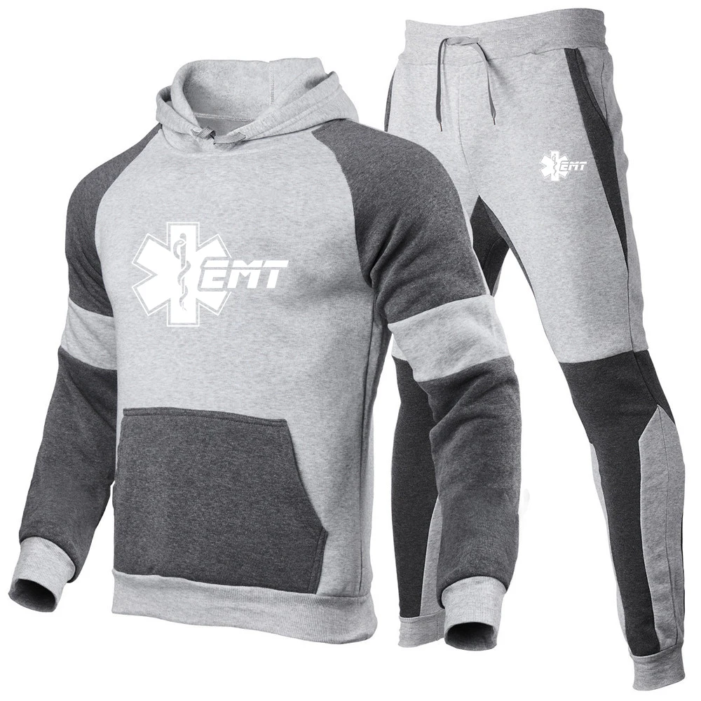EMT nursing staff emergency medical care 2023 men's new stitching sportswear sweatshirt fashion hooded top sweatpants two-piece