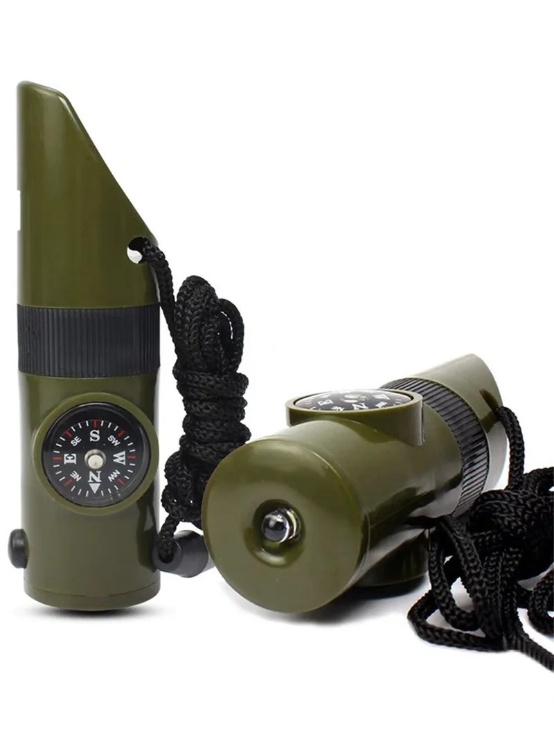 7in1 Emergency Survival Whistle Compass Multifunction Tool Magnifier Flashlight Storage Container Thermometer for Camping Hiking survival whistle